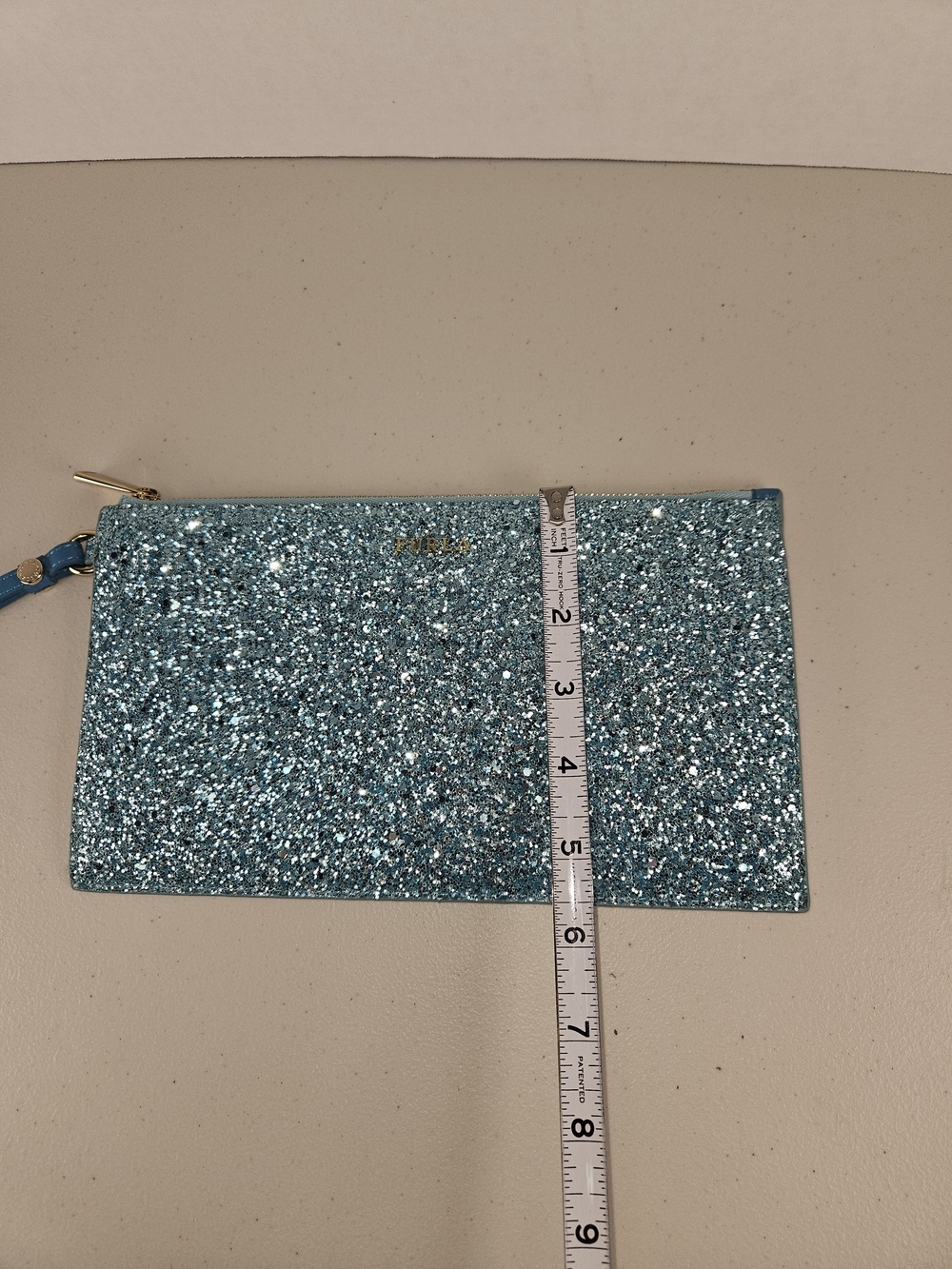 Like New FURLA Teal Blue Glitter Wristlet Clutch - Picture 5 of 15